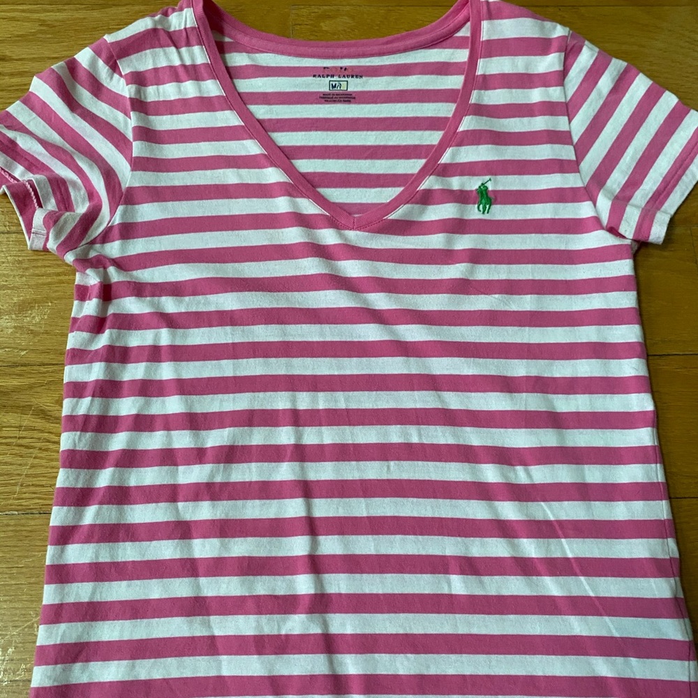 Ralph Lauren Pink and White Striped T-shirt